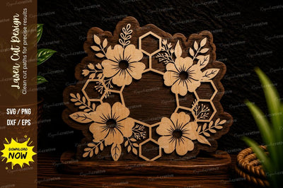 Floral Honeycomb Round Frame Laser Cut SVG Design SVG Regulrcrative 