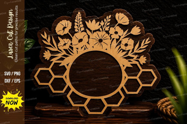 Floral Honeycomb Round Frame Laser Cut SVG Design SVG Regulrcrative 