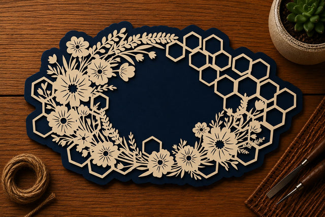 Floral Honeycomb Wreath Frame Laser Cut SVG File SVG Regulrcrative 