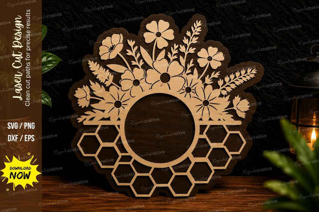 Floral Honeycomb Wreath Laser Cut SVG Design SVG Regulrcrative 