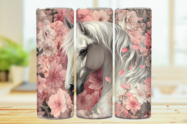 Floral Horse 20oz Skinny Tumbler Wrap Sublimation Design. Sublimation CosmosFineArt 