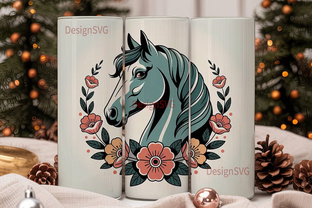 Floral Horse 20oz Tumbler Wrap Sublimation DesignSVG 