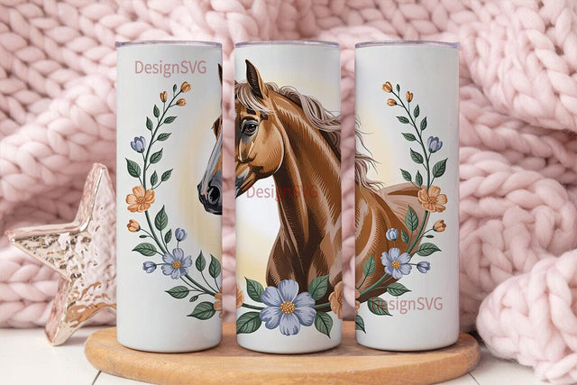 Floral Horse 20oz Tumbler Wrap Sublimation DesignSVG 