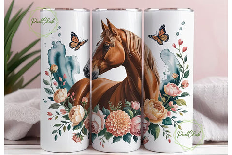 Floral Horse 20oz Tumbler Wrap Sublimation PixelChick 