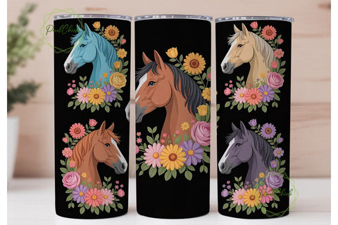 Floral Horse 20oz Tumbler Wrap Sublimation PixelChick 