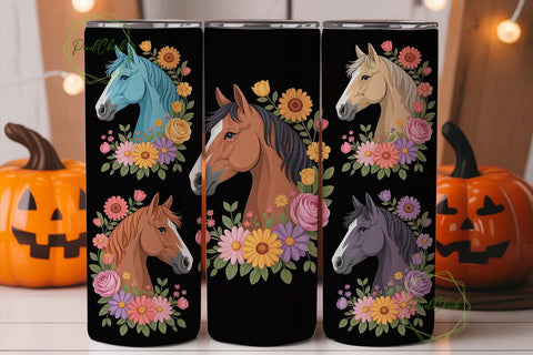 Floral Horse 20oz Tumbler Wrap Sublimation PixelChick 
