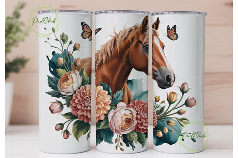 Floral Horse 20oz Tumbler Wrap Sublimation PixelChick 