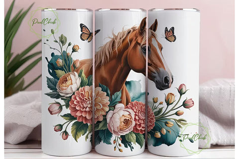 Floral Horse 20oz Tumbler Wrap Sublimation PixelChick 