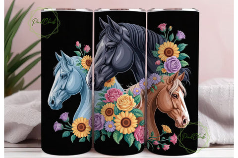 Floral Horse 20oz Tumbler Wrap Sublimation PixelChick 