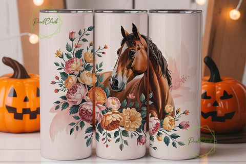 Floral Horse 20oz Tumbler Wrap Sublimation PixelChick 