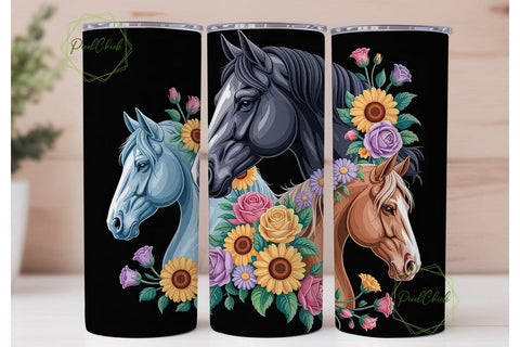 Floral Horse 20oz Tumbler Wrap Sublimation PixelChick 