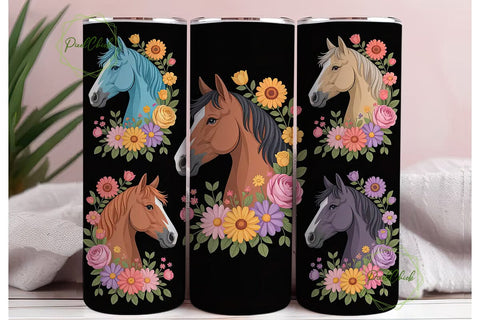 Floral Horse 20oz Tumbler Wrap Sublimation PixelChick 