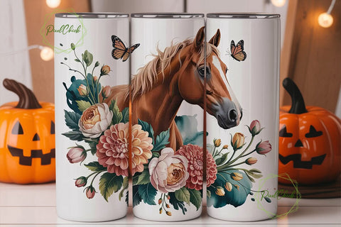 Floral Horse 20oz Tumbler Wrap Sublimation PixelChick 