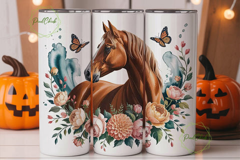 Floral Horse 20oz Tumbler Wrap Sublimation PixelChick 