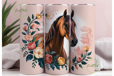Floral Horse 20oz Tumbler Wrap Sublimation PixelChick 