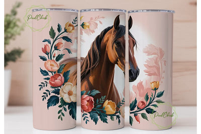 Floral Horse 20oz Tumbler Wrap Sublimation PixelChick 