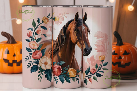 Floral Horse 20oz Tumbler Wrap Sublimation PixelChick 