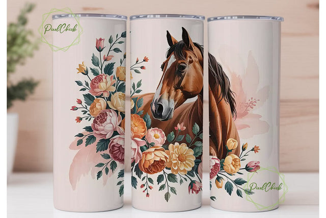 Floral Horse 20oz Tumbler Wrap Sublimation PixelChick 