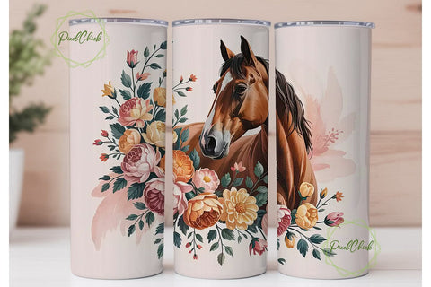 Floral Horse 20oz Tumbler Wrap Sublimation PixelChick 