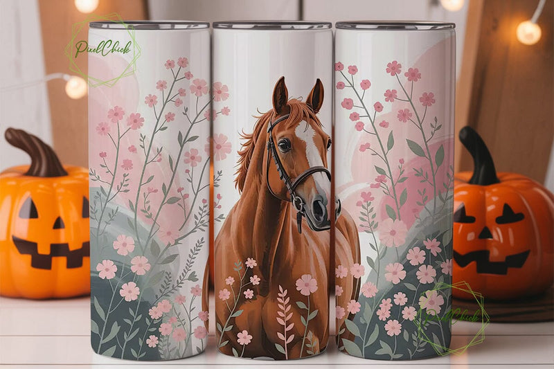 Floral Horse 20oz Tumbler Wrap Sublimation PixelChick 