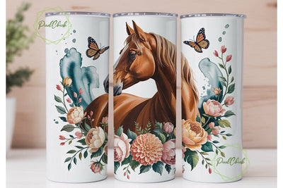 Floral Horse 20oz Tumbler Wrap Sublimation PixelChick 