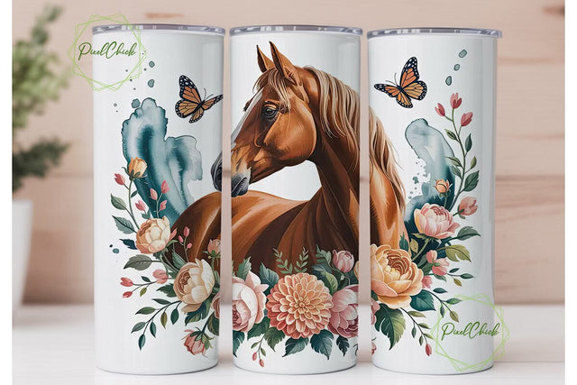 Floral Horse 20oz Tumbler Wrap Sublimation PixelChick 