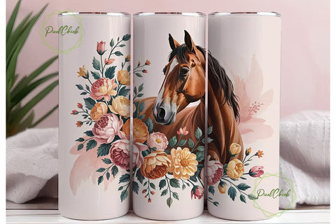 Floral Horse 20oz Tumbler Wrap Sublimation PixelChick 