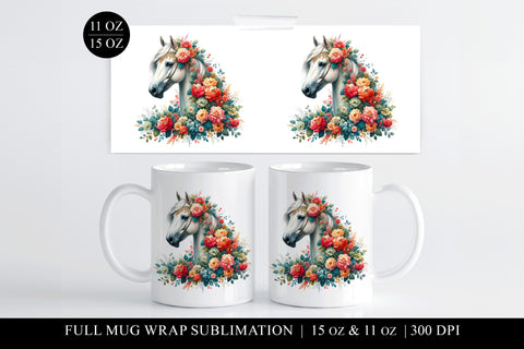 Floral Horse Mug Design, Full Wrap Sublimation Sublimation BijouBay 