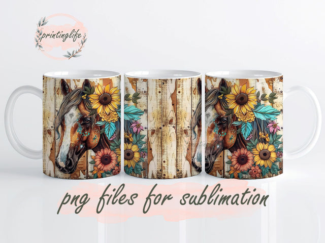 Floral Horse Mug Wrap Design, Instant Digital Design Download Mug Wrap Design, Mug Design PNG Sublimation PrintingLife 