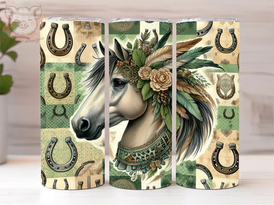 Floral Horse Shoe 20oz Tumbler Png, Straight & Tapered Tumbler Png, Horse Tumbler Png, Digital Download PNG Sublimation Lara' s Designs 