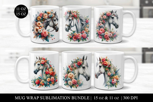 Floral Horse Sublimation Mug Wrap Bundle - 11 & 15oz Sublimation BijouBay 