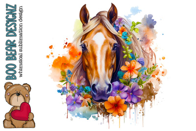 Floral Horse Sublimation Sublimation Boo Bear Designz 