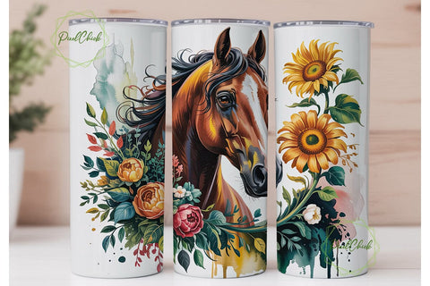 Floral Horse Sunflowers 20oz Tumbler Sublimation PixelChick 