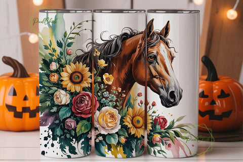 Floral Horse Sunflowers 20oz Tumbler Sublimation PixelChick 
