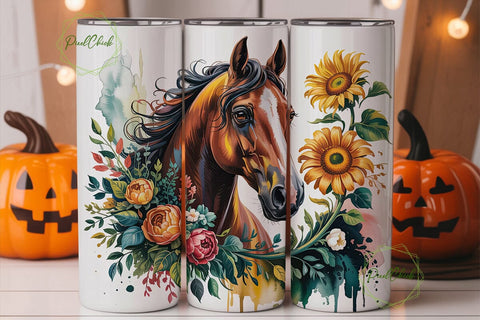Floral Horse Sunflowers 20oz Tumbler Sublimation PixelChick 