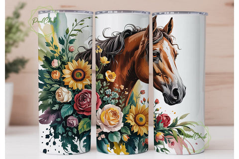 Floral Horse Sunflowers 20oz Tumbler Sublimation PixelChick 