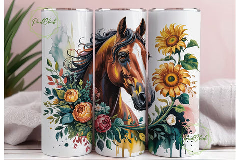 Floral Horse Sunflowers 20oz Tumbler Sublimation PixelChick 
