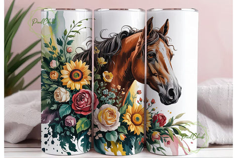 Floral Horse Sunflowers 20oz Tumbler Sublimation PixelChick 
