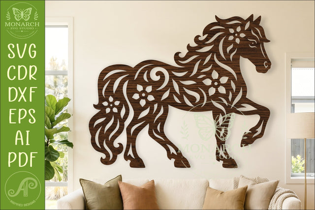Floral Horse SVG Laser Cut File, Western Horse Wall Art SVG APInspireddesigns 