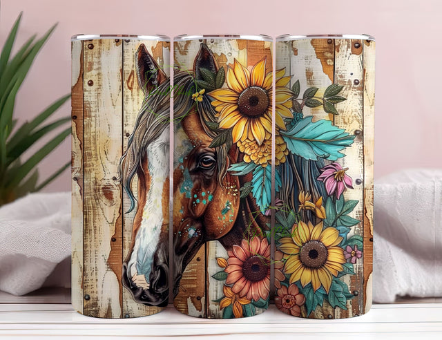 Floral Horse Tumbler Wrap, 20oz Skinny Sublimation Tumbler Designs, Horse Sublimation Design, Western Tumbler Png Wrap, Tumbler Digital File Sublimation PixelChick 