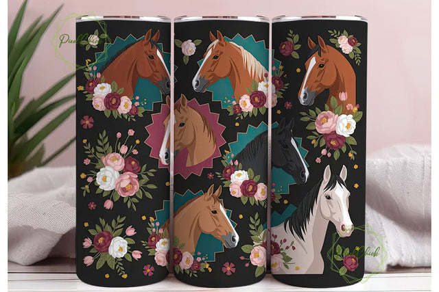 Floral Horse Tumbler Wrap PNG Sublimation PixelChick 