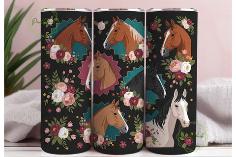 Floral Horse Tumbler Wrap PNG Sublimation PixelChick 