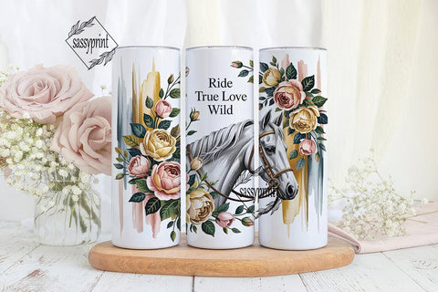 Floral Horse Tumbler Wrap PNG Sublimation sassyprint 