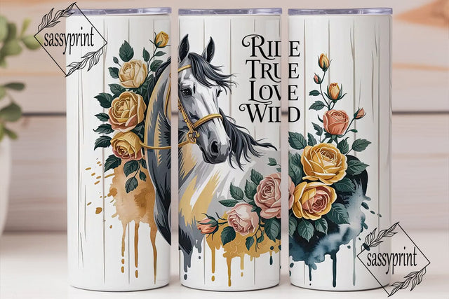 Floral Horse Tumbler Wrap PNG Sublimation sassyprint 