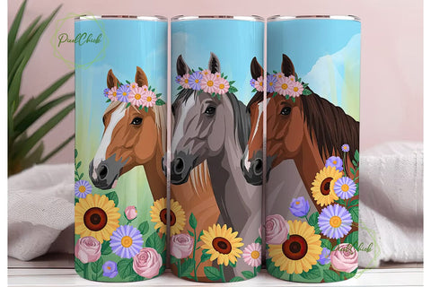 Floral Horses 20oz Tumbler Wrap Sublimation PixelChick 