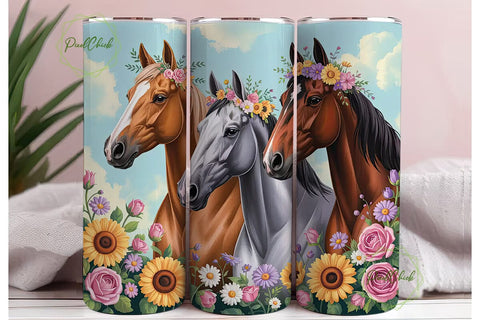 Floral Horses 20oz Tumbler Wrap Sublimation PixelChick 