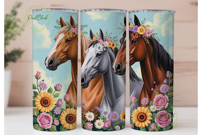Floral Horses 20oz Tumbler Wrap Sublimation PixelChick 