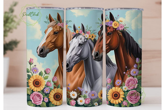 Floral Horses 20oz Tumbler Wrap Sublimation PixelChick 