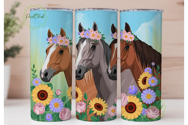 Floral Horses 20oz Tumbler Wrap Sublimation PixelChick 