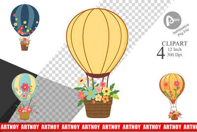 Floral Hot Air Balloon Clipart Sublimation artnoy 
